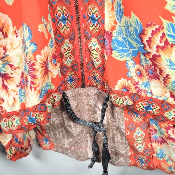 Free People Women Oversized Wildflower Kimono Top‎ Blouse Size M/L Full Zip Boho - Picture 4 of 8